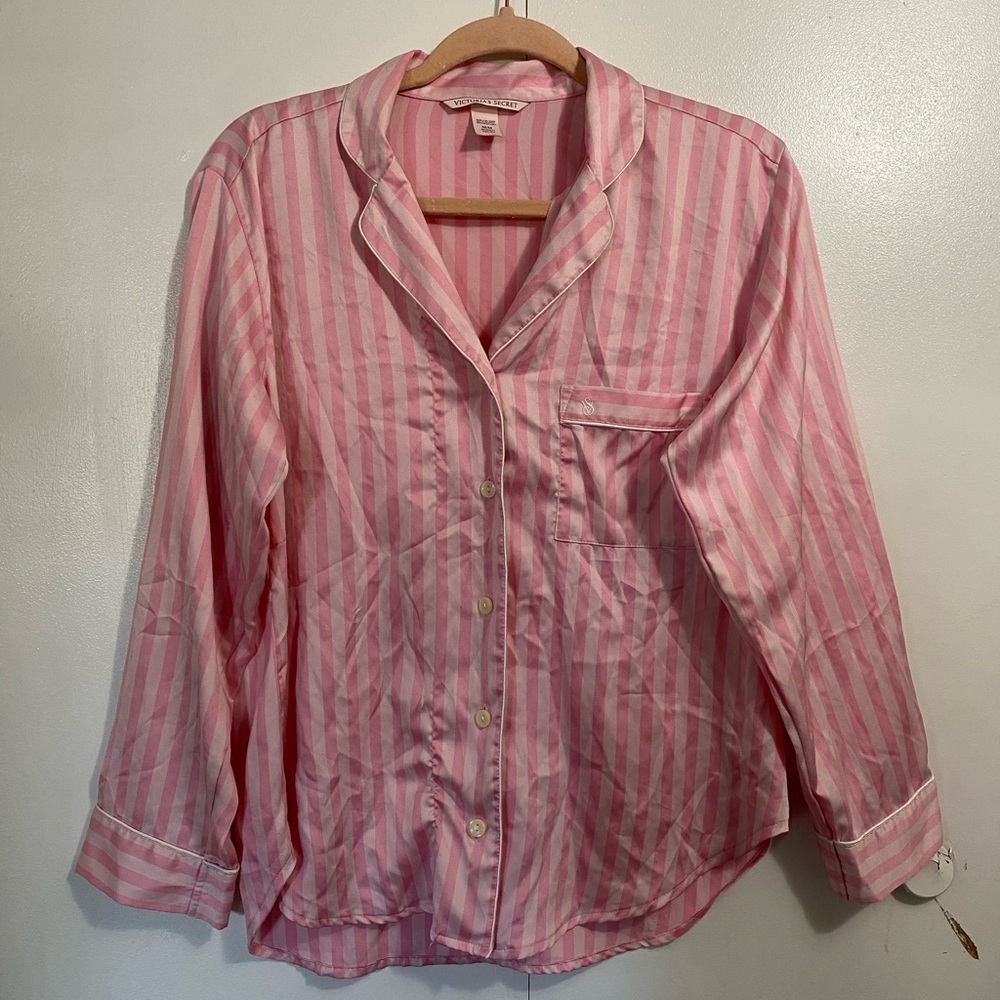 Victoria's Secret Classic Pink and White Striped Pajama Shirt size Medium